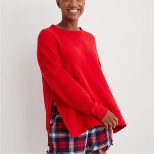 Aerie Cozy Good Vibes A Little Naughty Red Side Slit Sherpa Sweatshirt Size XL